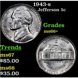 1943-s Jefferson Nickel 5c Grades GEM++ Unc