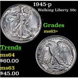 1945-p Walking Liberty Half Dollar 50c Grades Select+ Unc