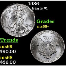 1986 Silver Eagle Dollar $1 Grades Gem++ Unc