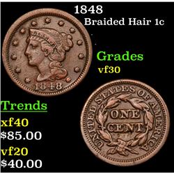 1848 Braided Hair Large Cent 1c Grades vf++
