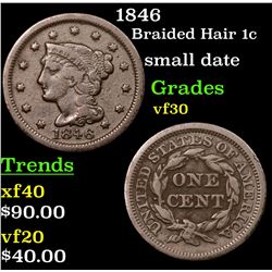 1846 Braided Hair Large Cent 1c Grades vf++