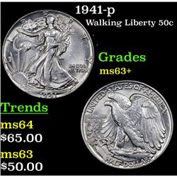 1941-p Walking Liberty Half Dollar 50c Grades Select+ Unc