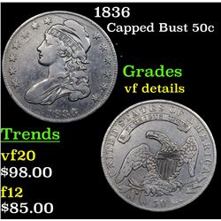 1836 Capped Bust Half Dollar 50c Grades vf details