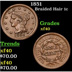 1851 Braided Hair Large Cent 1c Grades xf