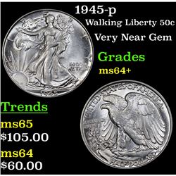 1945-p Walking Liberty Half Dollar 50c Grades Choice+ Unc