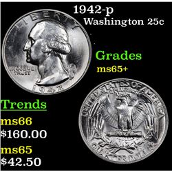 1942-p Washington Quarter 25c Grades GEM+ Unc