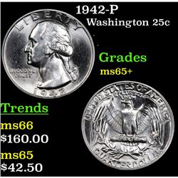 1942-P Washington Quarter 25c Grades GEM+ Unc