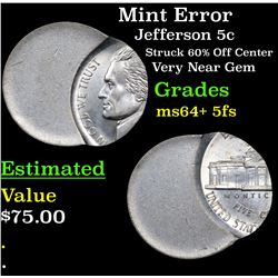 Mint Error Jefferson Nickel 5c Grades Choice Unc+ 5fs
