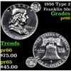 Image 1 : 1956 Type 2 Franklin Half Dollar 50c Grades GEM+ Proof