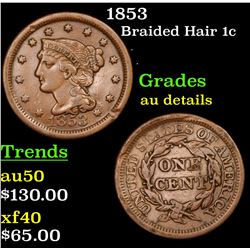 1853 Braided Hair Large Cent 1c Grades AU Details