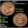 1853 Braided Hair Large Cent 1c Grades AU Details