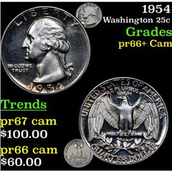 1954 Washington Quarter 25c Grades GEM++ Proof Cameo