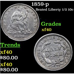 1859-p Seated Liberty Half Dime 1/2 10c Grades xf