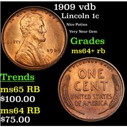 1909 vdb Lincoln Cent 1c Grades Choice+ Unc RB