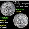 Image 1 : 1947-p Walking Liberty Half Dollar 50c Grades Choice+ Unc