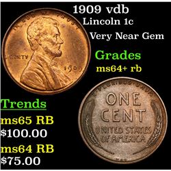 1909 vdb Lincoln Cent 1c Grades Choice+ Unc RB