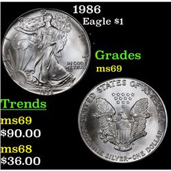 1986 Silver Eagle Dollar $1 Grades ms69