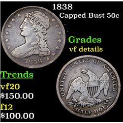 1838 Capped Bust Half Dollar 50c Grades vf details