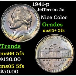 1941-p Jefferson Nickel 5c Grades GEM+ 5fs