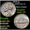 1941-p Jefferson Nickel 5c Grades GEM+ 5fs