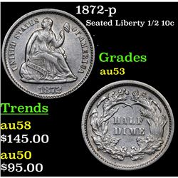 1872-p Seated Liberty Half Dime 1/2 10c Grades Select AU