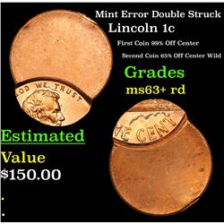 Mint Error Double Struck Lincoln Cent 1c Grades Select+ Unc RD