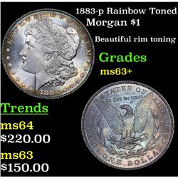 1883-p Rainbow Toned Morgan Dollar $1 Grades Select+ Unc