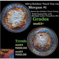 1887-p Rainbow Toned Vam 14a Morgan Dollar $1 Grades Select+ Unc