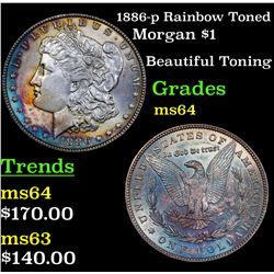 1886-p Rainbow Toned Morgan Dollar $1 Grades Choice Unc