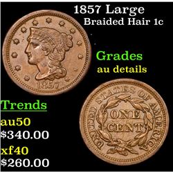 1857 Large Braided Hair Large Cent 1c Grades AU Details