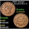 1857 Large Braided Hair Large Cent 1c Grades AU Details