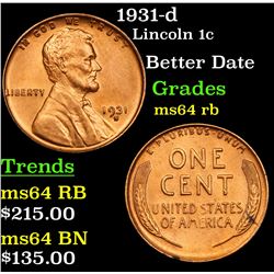 1931-d Lincoln Cent 1c Grades Choice Unc RB