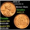 Image 1 : 1931-d Lincoln Cent 1c Grades Choice Unc RB