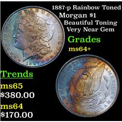 1887-p Rainbow Toned Morgan Dollar $1 Grades Choice+ Unc