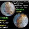 1887-p Rainbow Toned Morgan Dollar $1 Grades Choice+ Unc