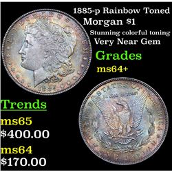 1885-p Rainbow Toned Morgan Dollar $1 Grades Choice+ Unc