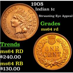 1908 Indian Cent 1c Grades Choice Unc RD