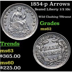 1854-p Arrows Seated Liberty Half Dime 1/2 10c Grades Select Unc
