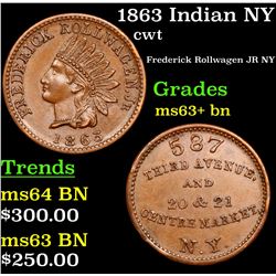 1863 Indian NY Civil War Token 1c Grades Select+ Unc BN