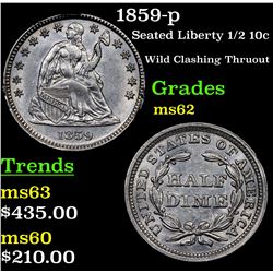 1859-p Seated Liberty Half Dime 1/2 10c Grades Select Unc