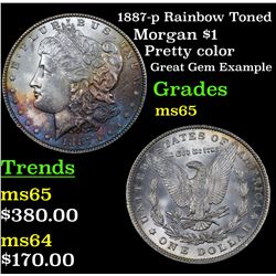 1887-p Rainbow Toned Morgan Dollar $1 Grades GEM Unc