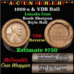 ***Auction Highlight*** Lincoln Wheat cent 1c orig roll, 1909-s one end, VDB rev other end, WOW! (fc