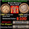 Image 1 : Mixed small cents 1c orig shotgun roll, 1921-sWheat Cent, 1898 Indian Cent other end
