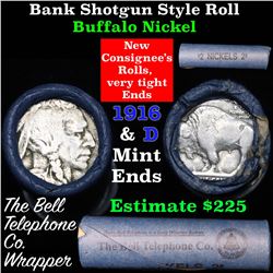 Buffalo Nickel Shotgun Roll in Old Bank Style  'Bell Telephone' Wrapper 1916 & d Mint Ends