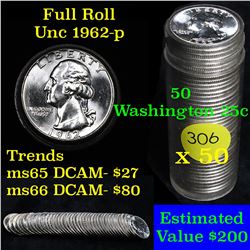 1962-p Washington Quarter 25c roll, 40 pieces