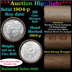 ***Auction Highlight*** Full solid Key date 1904-p Morgan silver dollar roll, 20 coins (fc)