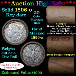 ***Auction Highlight*** Full solid Key date 1896-o Morgan silver dollar roll, 20 coins (fc)