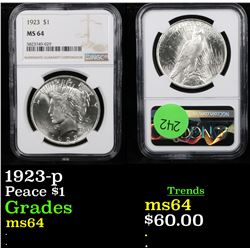 NGC 1923-p Peace Dollar $1 Graded ms64 By NGC