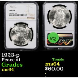 NGC 1923-p Peace Dollar $1 Graded ms64 By NGC