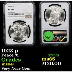 NGC 1923-p Peace Dollar $1 Graded ms64+ By NGC